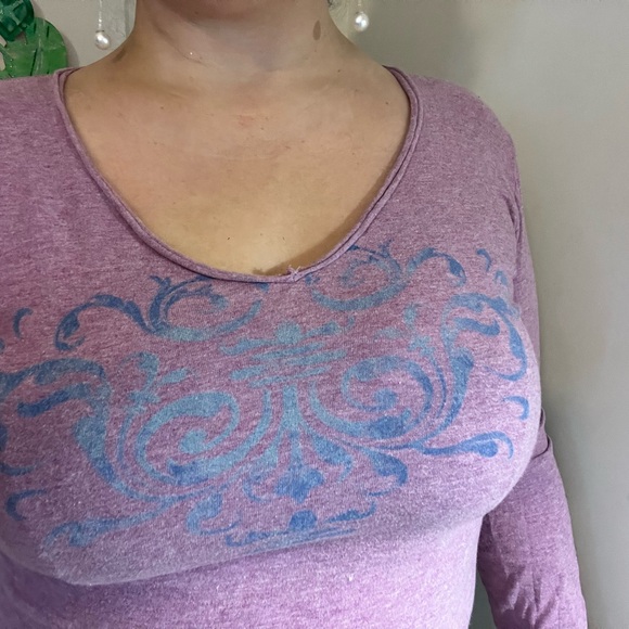 ORGANIC BEAUTIFUL! LONG SLEEVE TEE T SHIRT TOP LAVENDER PINK PALE BLUE SCROLL L - Picture 4 of 11